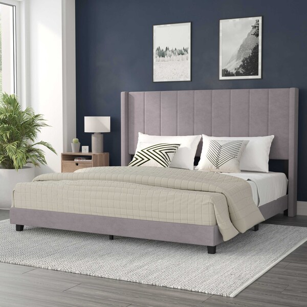 Flash Furniture Gray Velvet King Platform Bed with Headboard YK-1079-GY-K-GG - main